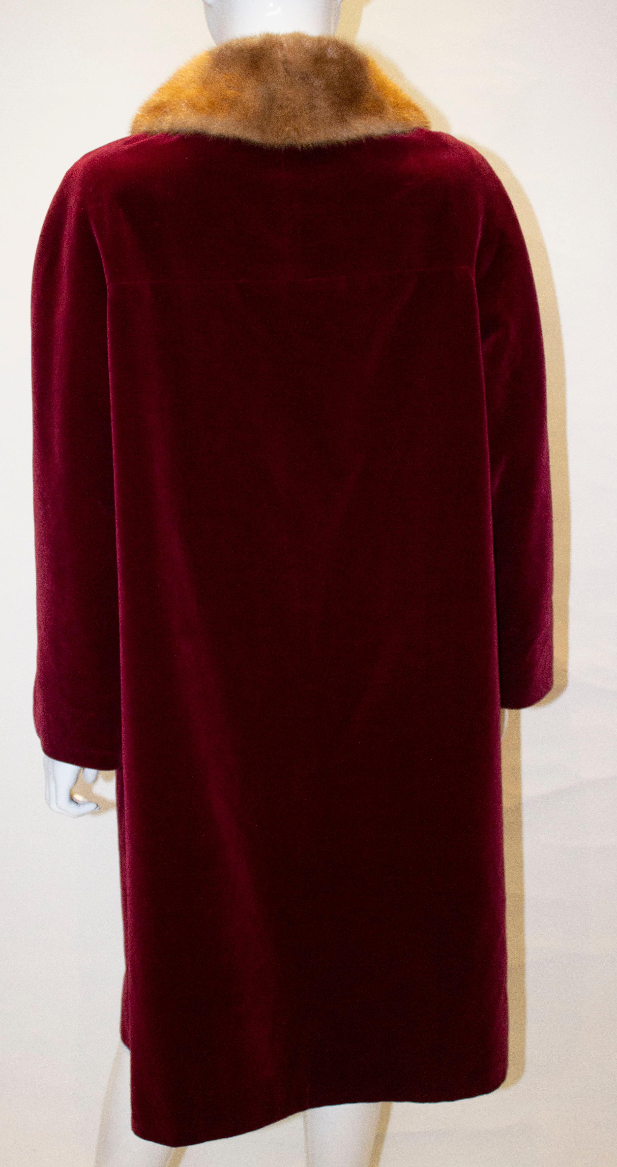 Women's Vintage Velvet Coat with Mink Collar For Sale