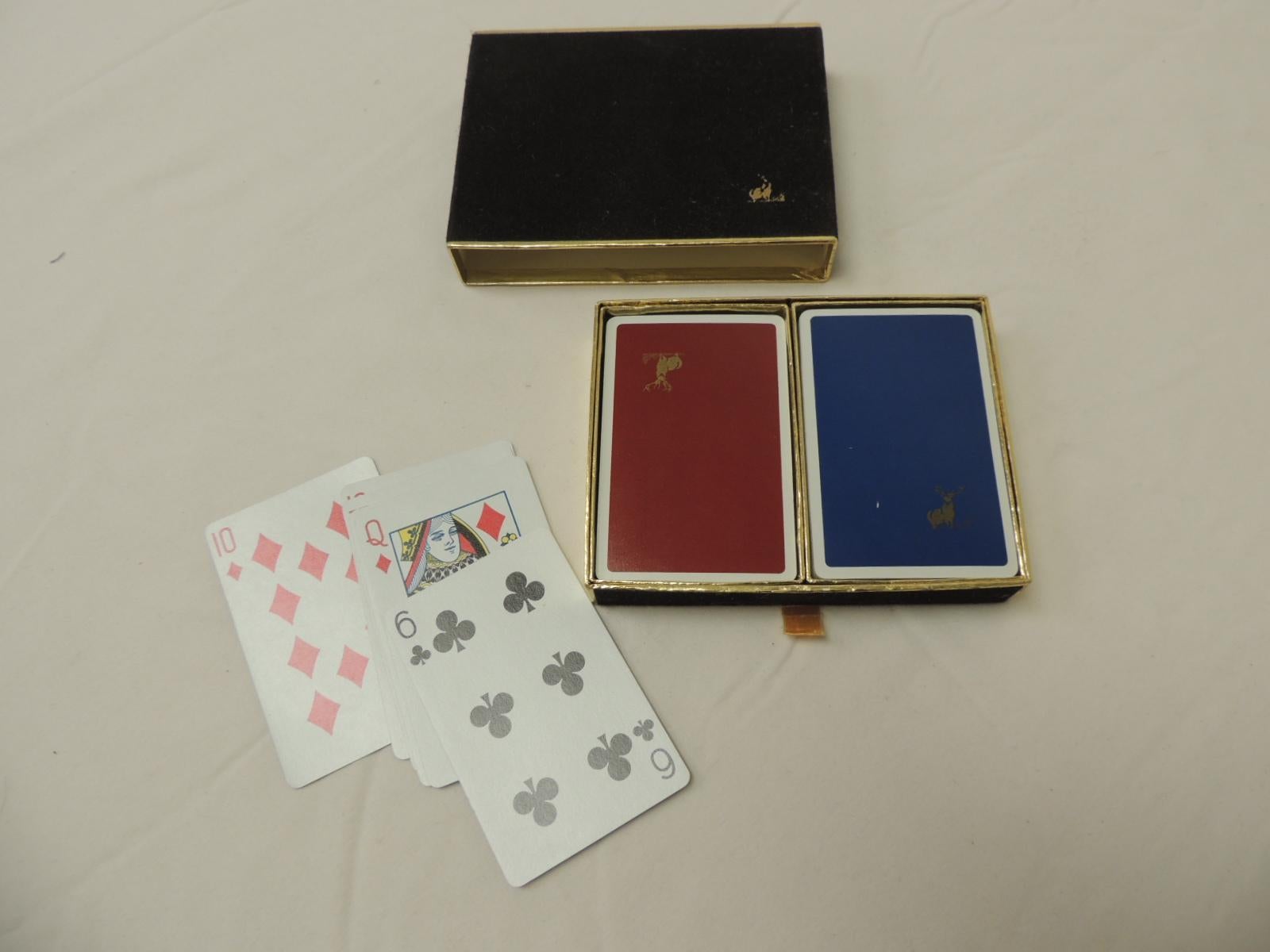 Mid-Century Modern Vintage Velvet Covered Playing Card Box