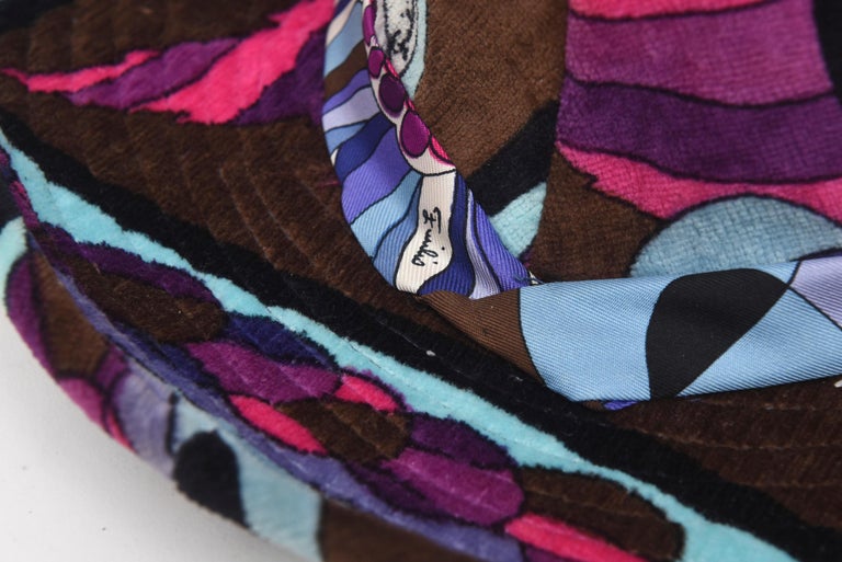  Emilio Pucci Multi Color Purple, Pink, Turquoise, Brown Velvet Hat Vintage For Sale 3