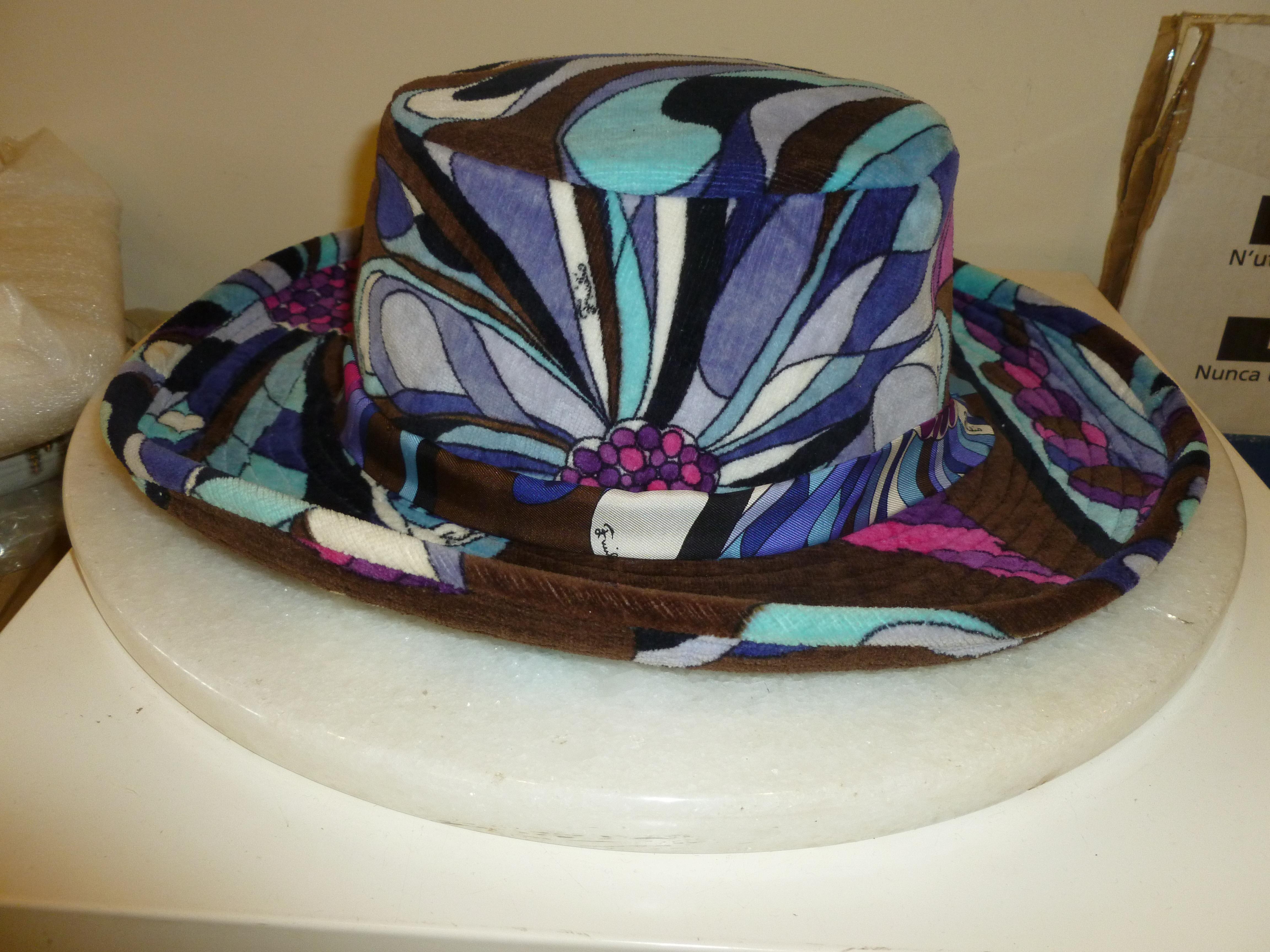  Emilio Pucci Multi Color Purple, Pink, Turquoise, Brown Velvet Hat Vintage 5
