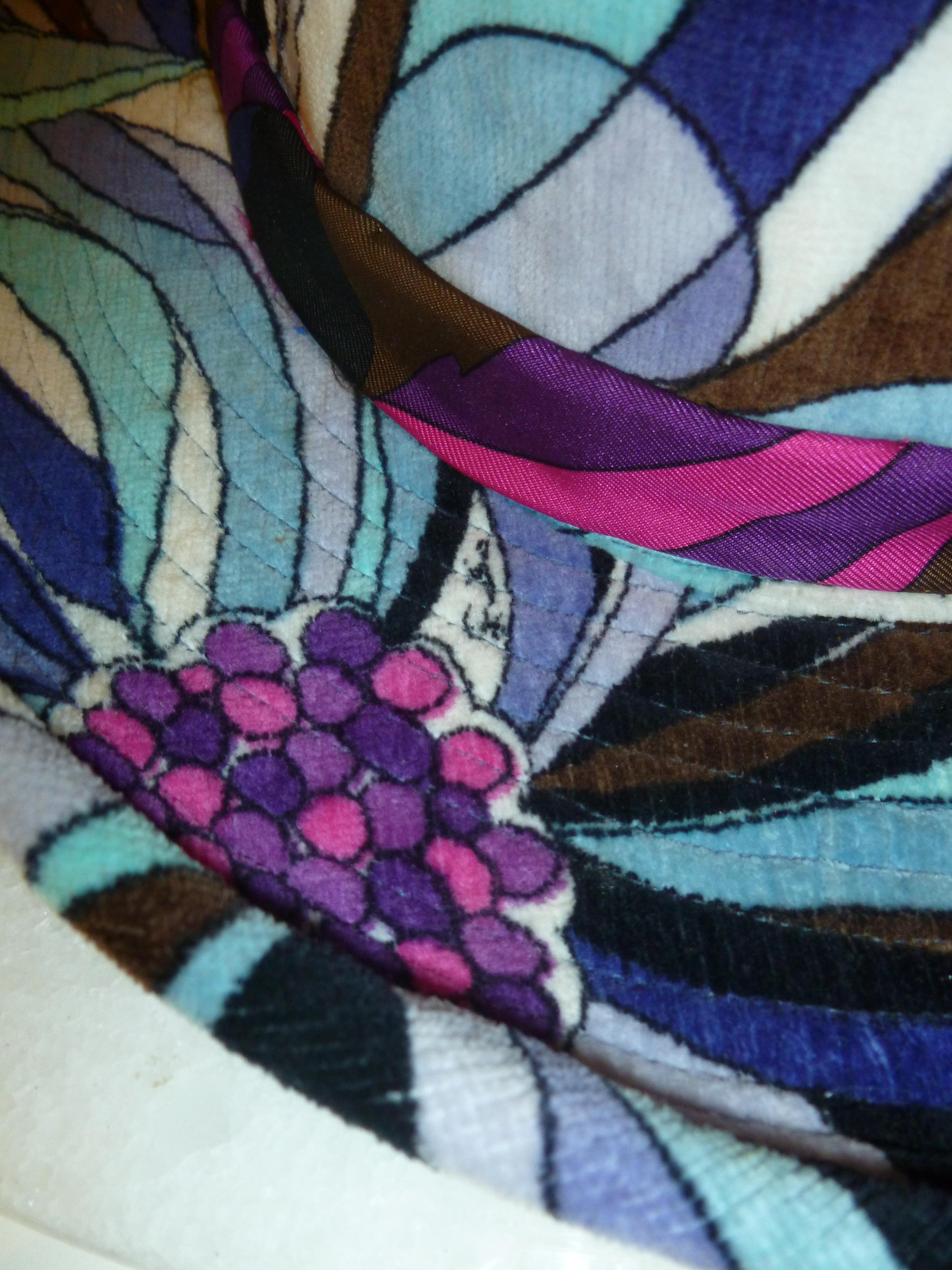Emilio Pucci Multi Color Purple, Pink, Turquoise, Brown Velvet Hat Vintage 6