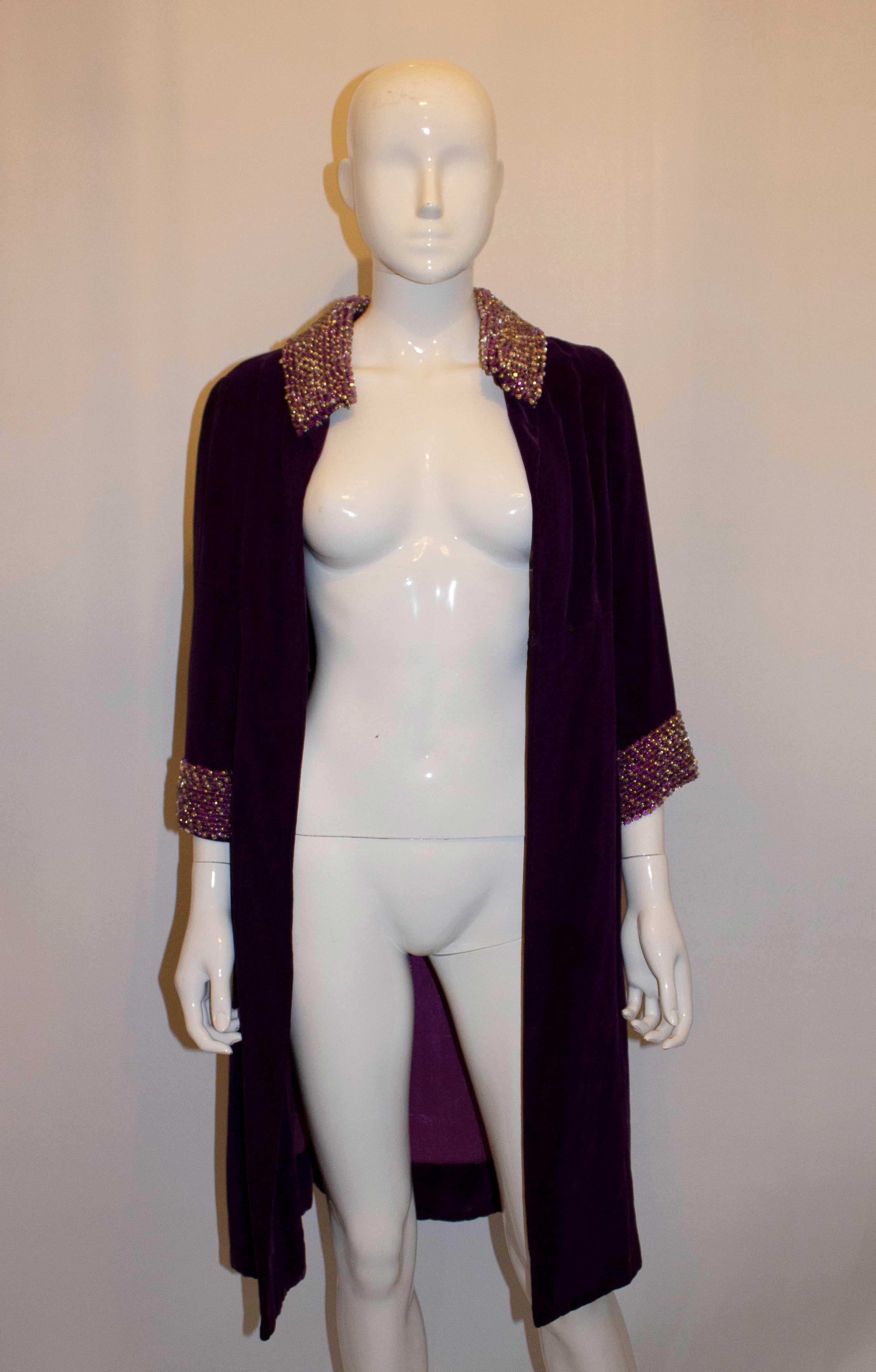 Women's Vintage Velvet Evening Coat with Wonderful Collar and Cuffs For Sale