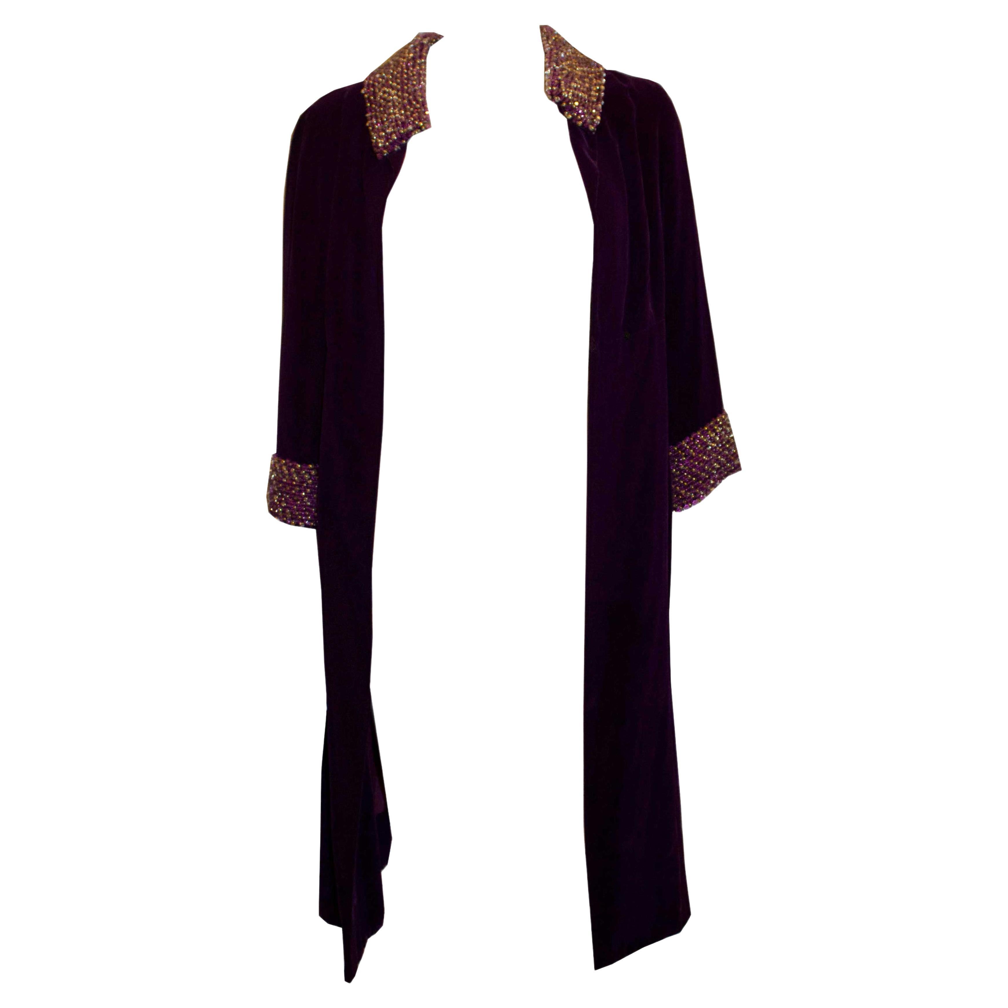 Vintage Velvet Evening Coat with Wonderful Collar and Cuffs For Sale
