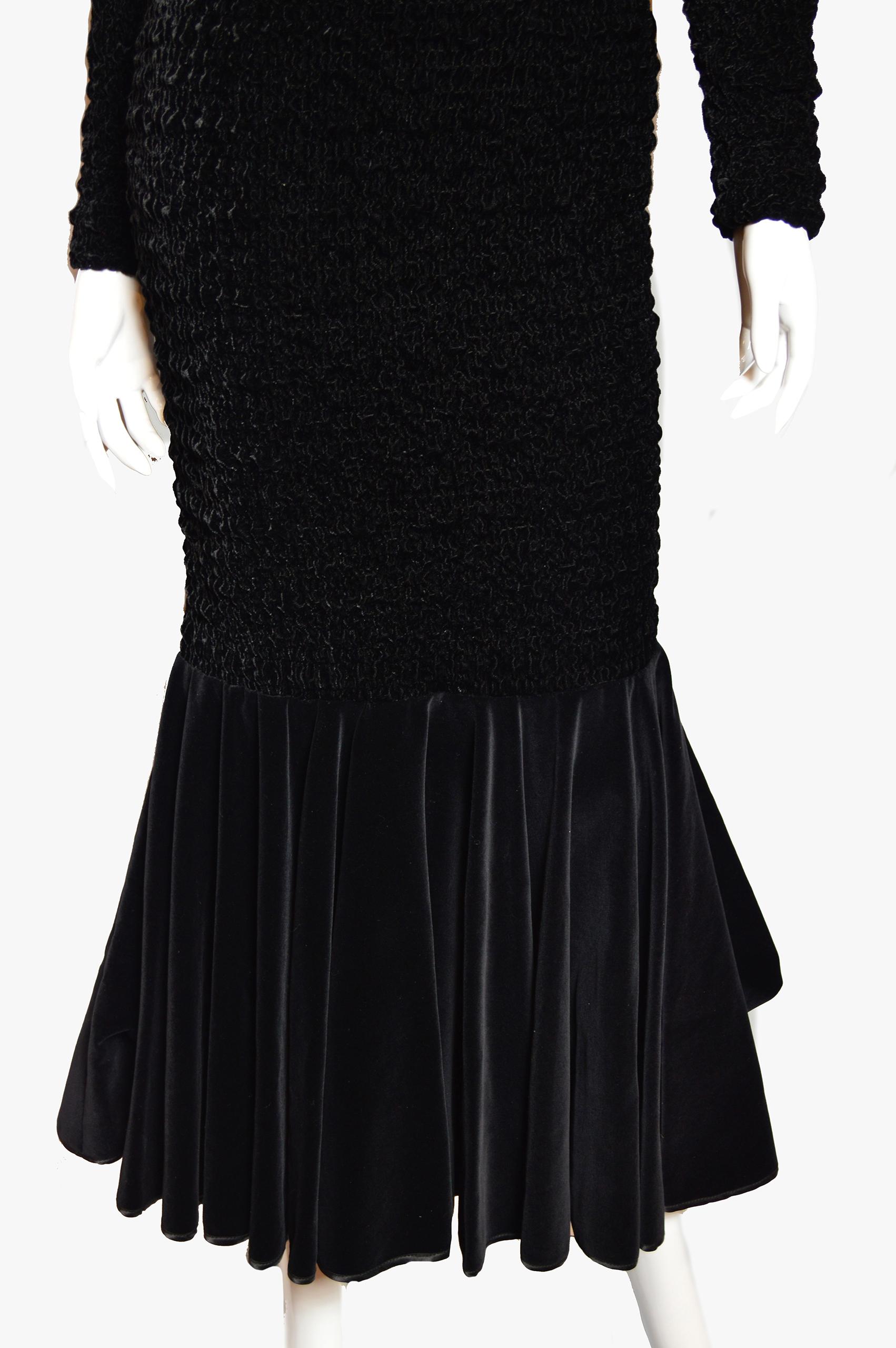 Black Vintage Velvet Evening Dress, 1980s For Sale