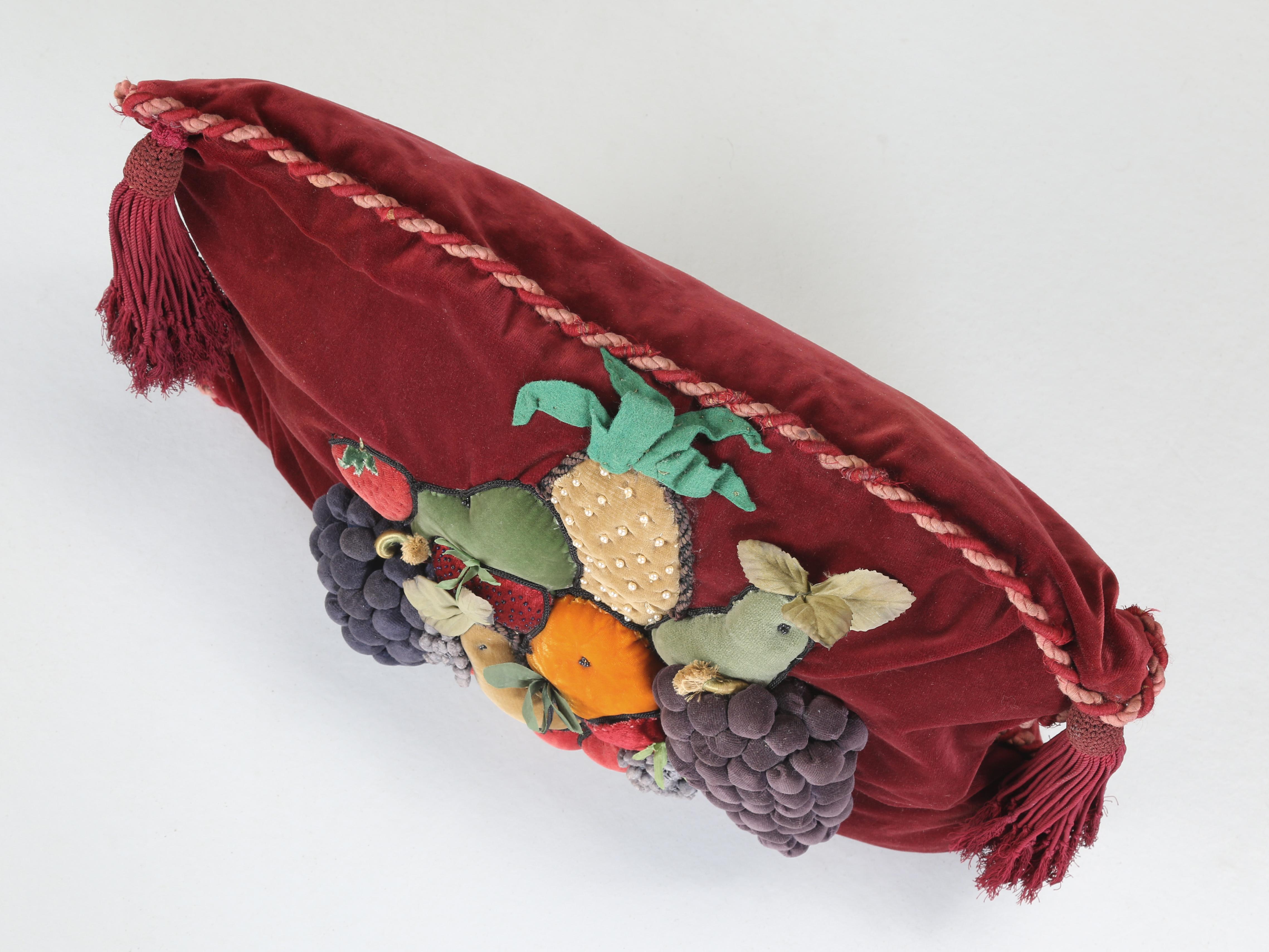 Vintage Velvet Fruit Motif Pillow Hand-Made in England For Sale 3