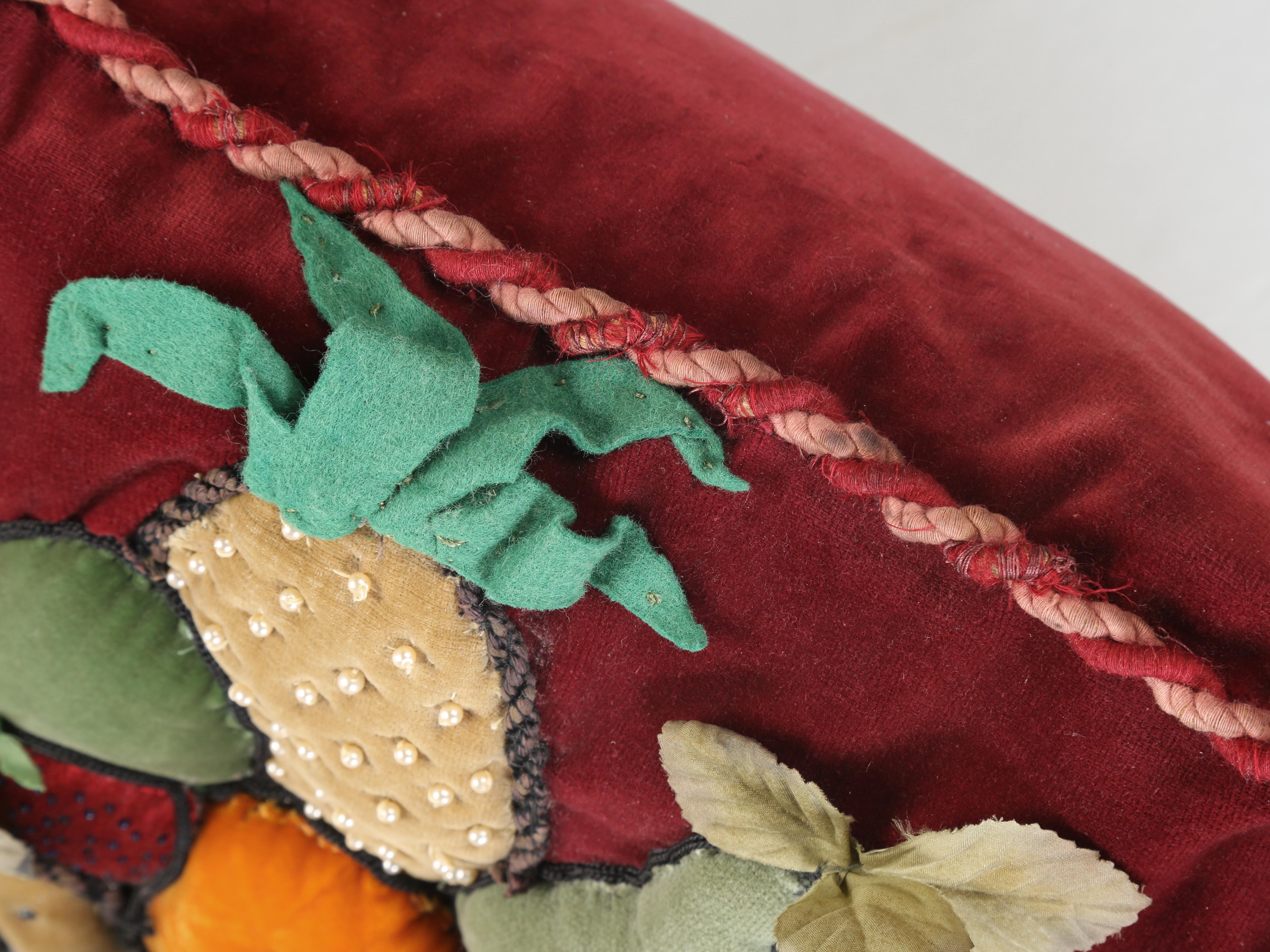 Vintage Velvet Fruit Motif Pillow Hand-Made in England For Sale 4