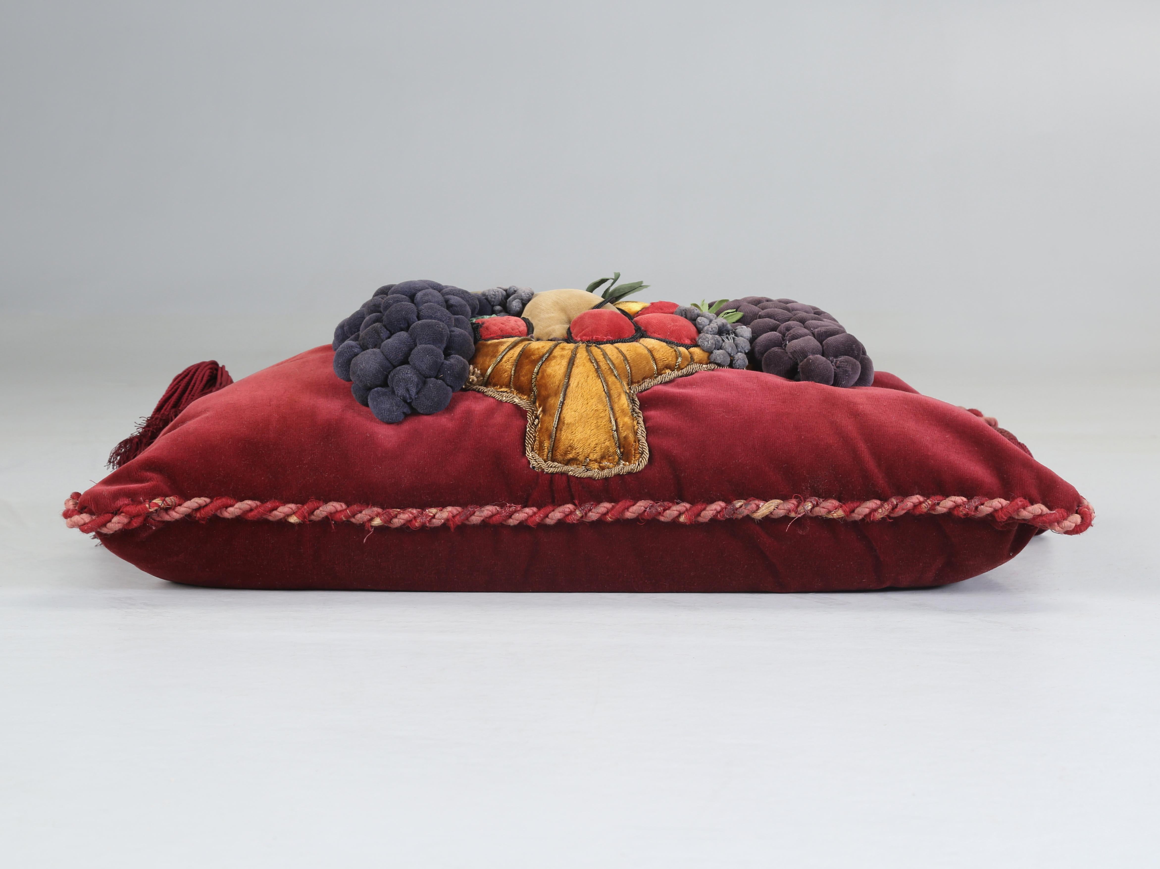 Vintage Velvet Fruit Motif Pillow Hand-Made in England For Sale 5