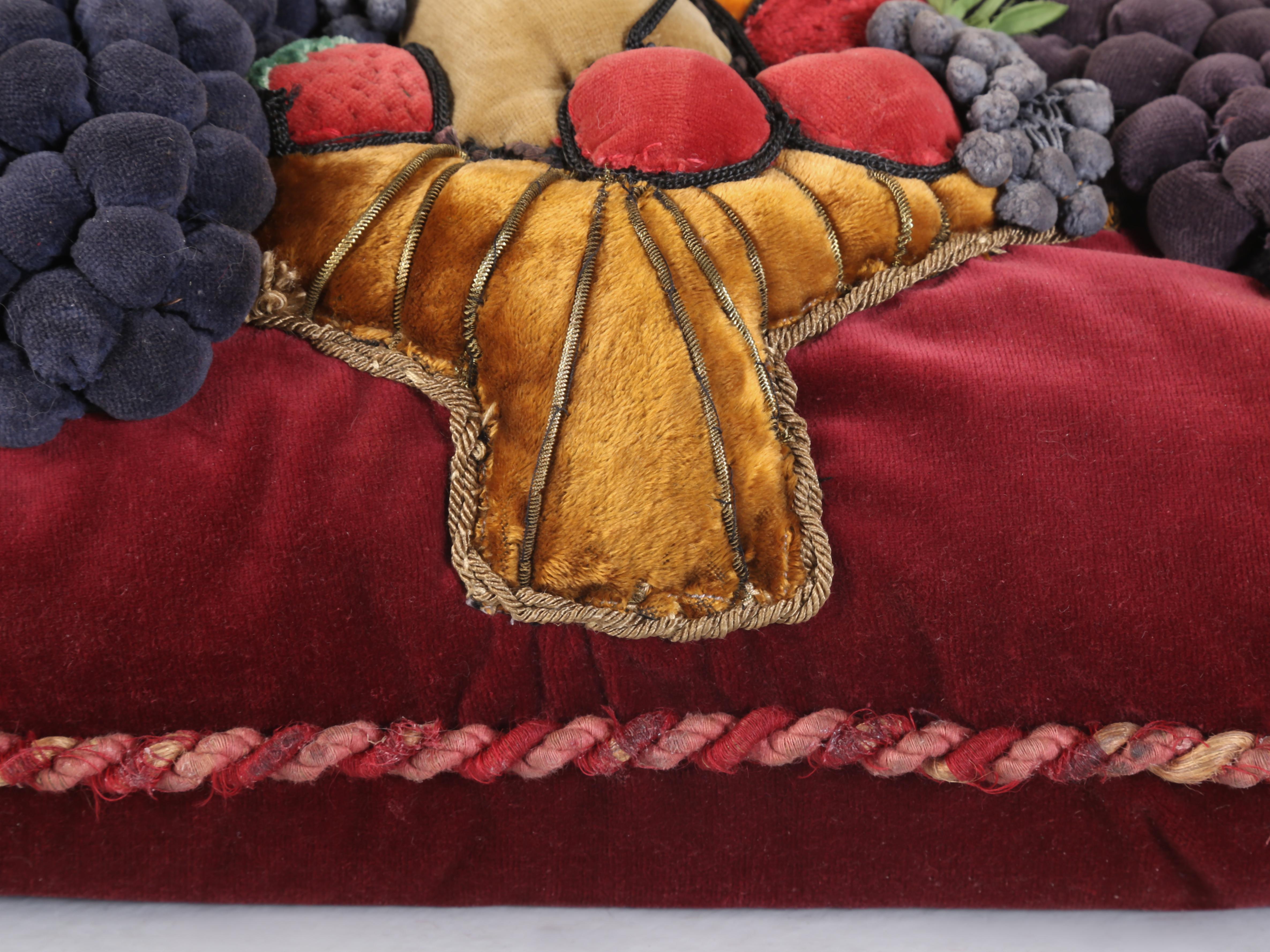 Vintage Velvet Fruit Motif Pillow Hand-Made in England For Sale 2