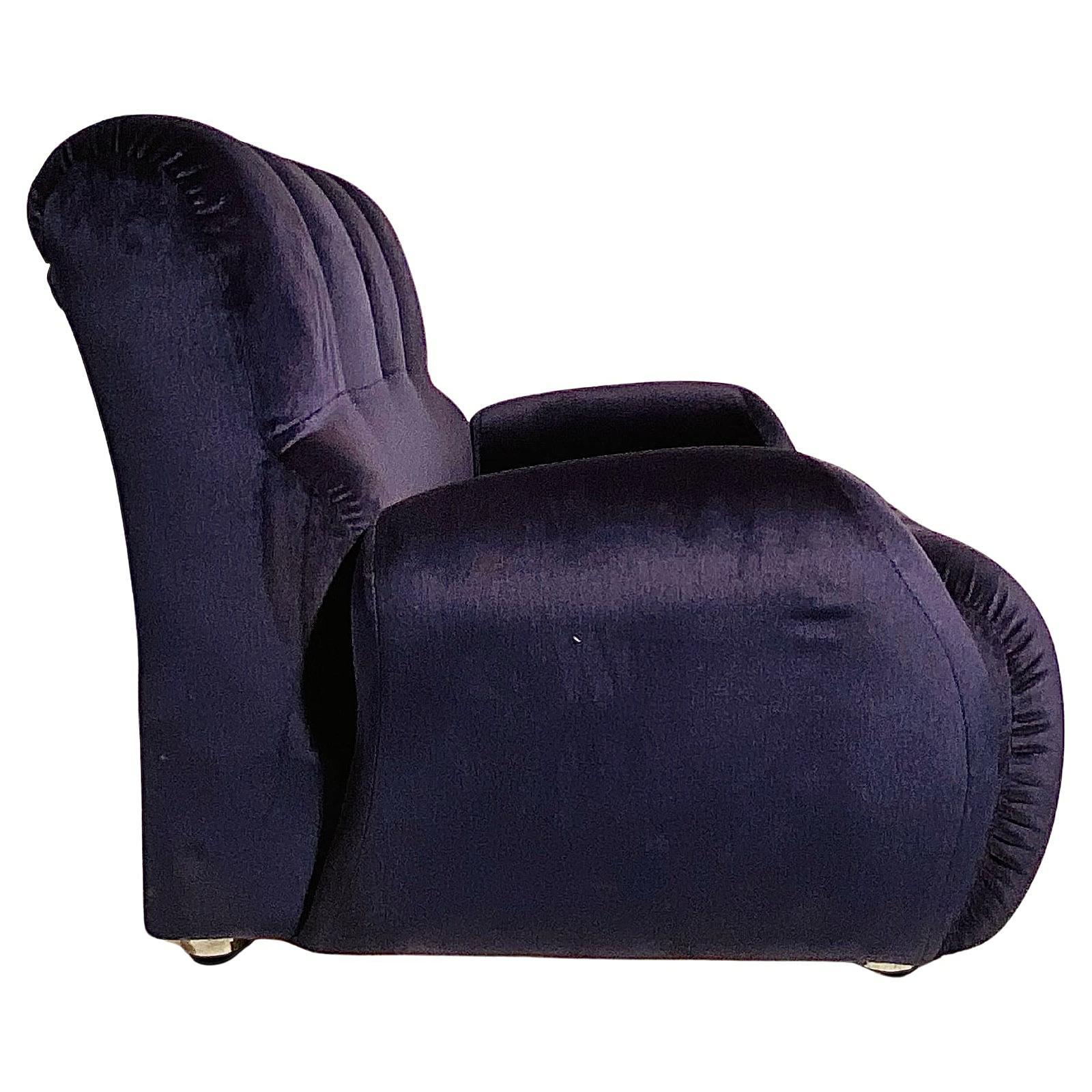 Midcentury Modern Blue Velvet Armchairs, Set of Two, Italy 1980s For Sale 4