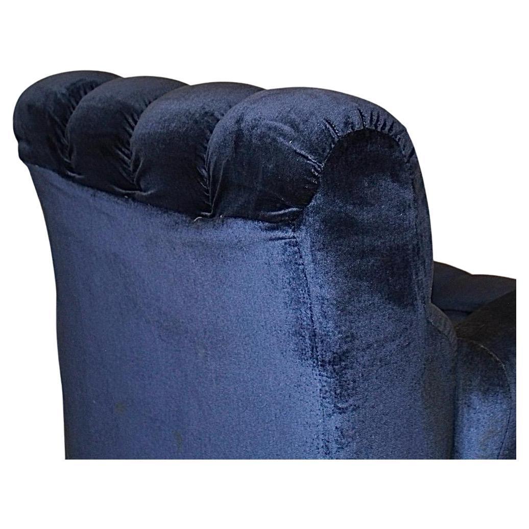 Midcentury Modern Blue Velvet Armchairs, Set of Two, Italy 1980s For Sale 7