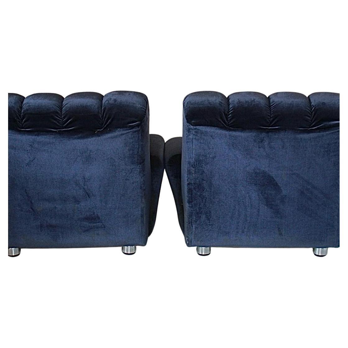 Midcentury Modern Blue Velvet Armchairs, Set of Two, Italy 1980s In Good Condition For Sale In Ceglie Messapica, IT