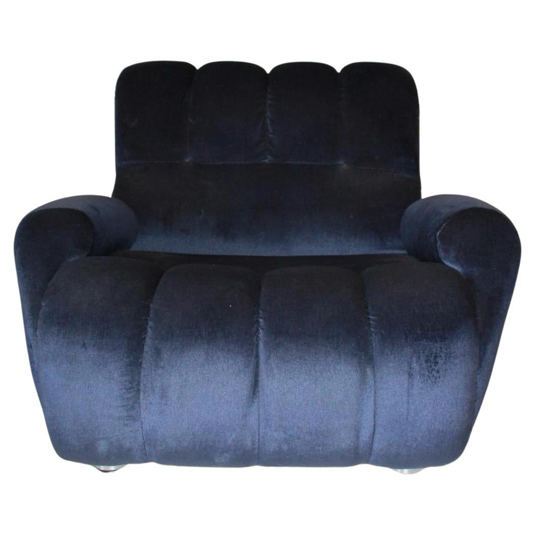 Midcentury Modern Blue Velvet Armchairs, Set of Two, Italy 1980s For Sale 2