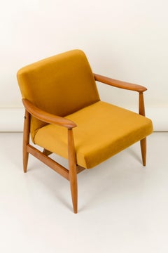 Vintage Velvet Mustard Yellow Pantone Armchair, 1960s