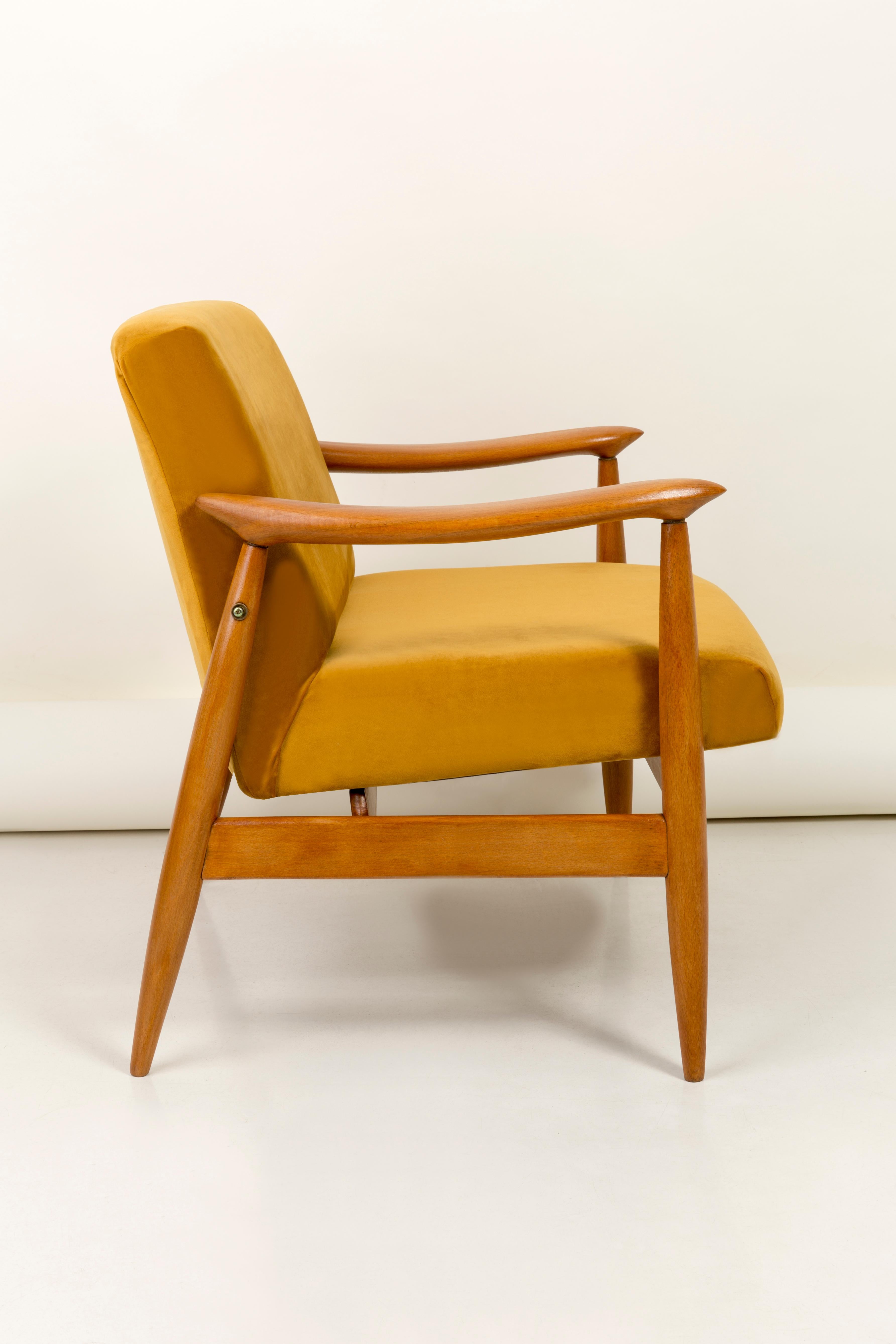 Mid-Century Modern Vintage Velvet Mustard Yellow Pantone Armchair, 1960s For Sale