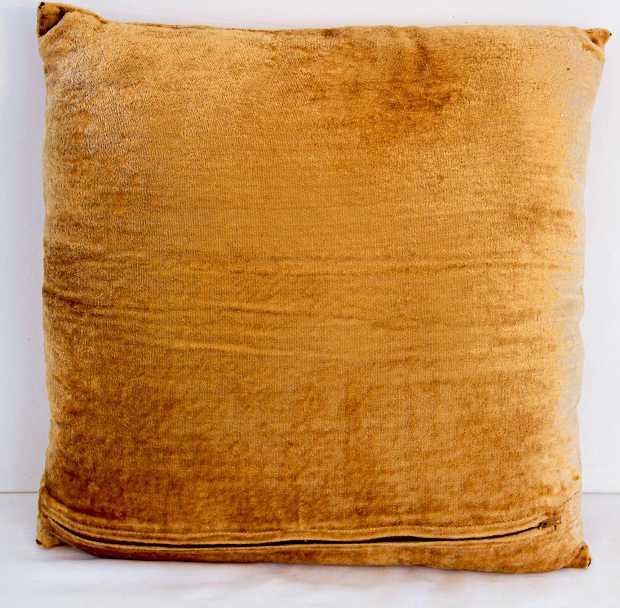 Vintage Velvet Pillow Tan and Gold Color Embroidered in Moorish Designs 3