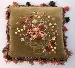 Vintage Velvet Ribbon Art Pillows, Floral, Heart and Wreath Designs, Set of Five