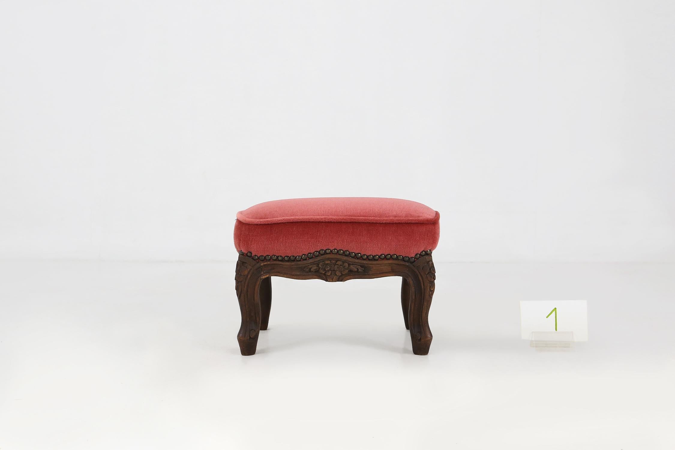 Belgian Vintage Velvet Stool 1950's