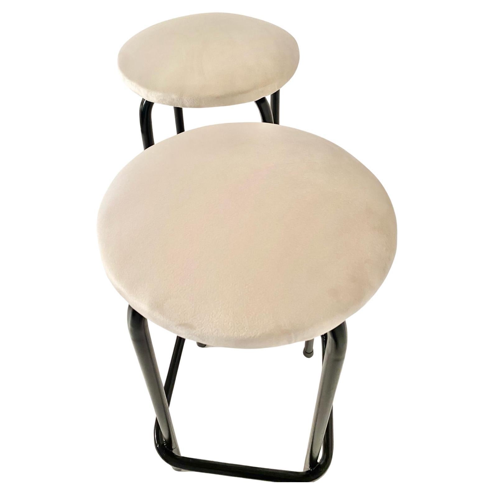 Midcentury Modern Industrial Iron and Velvet Stools, Set of Two, Italy 1960s For Sale 1