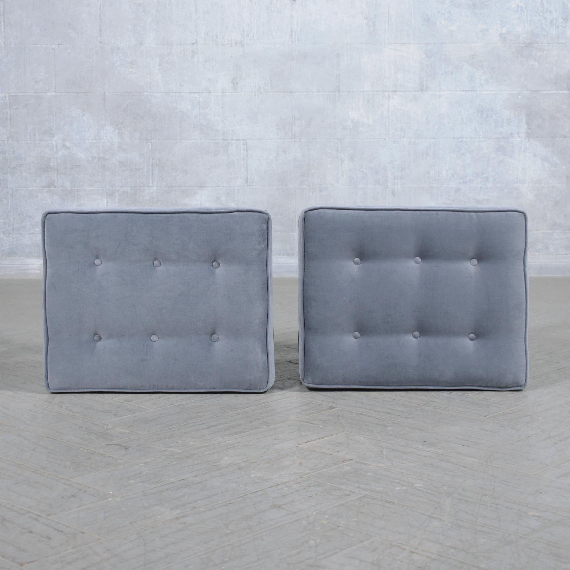 Late 20th Century Vintage Velvet Tufted Benches: Elegant Comfort with Stylish X-Shaped Base