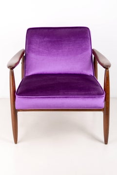 Mid Century Velvet Ultra Violet Pantone Armchair, by J. Kedziorek, Europe, 1960s