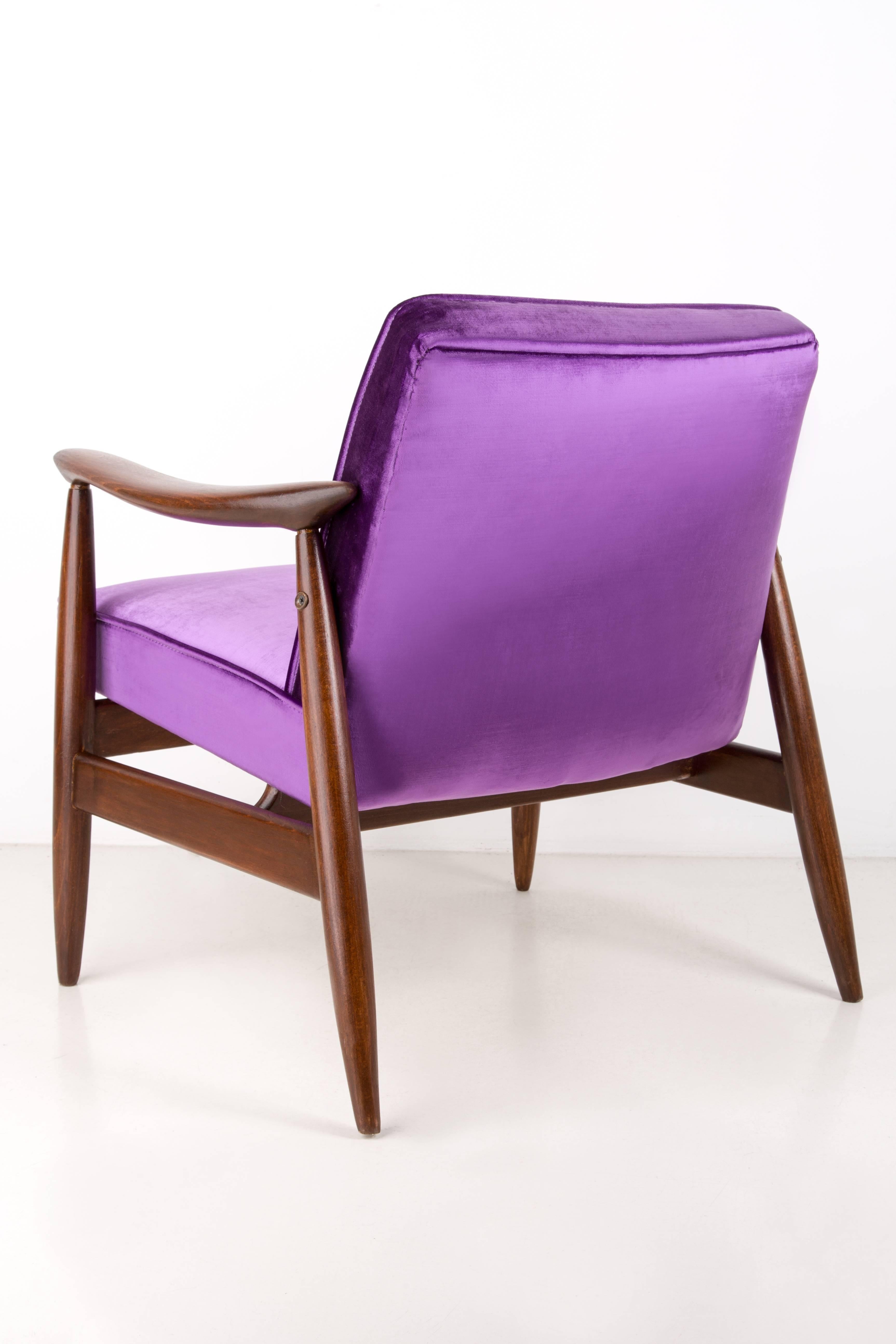 Mid-Century Modern Mid Century Velvet Ultra Violet Pantone Armchair, by J. Kedziorek, Europe, 1960s For Sale