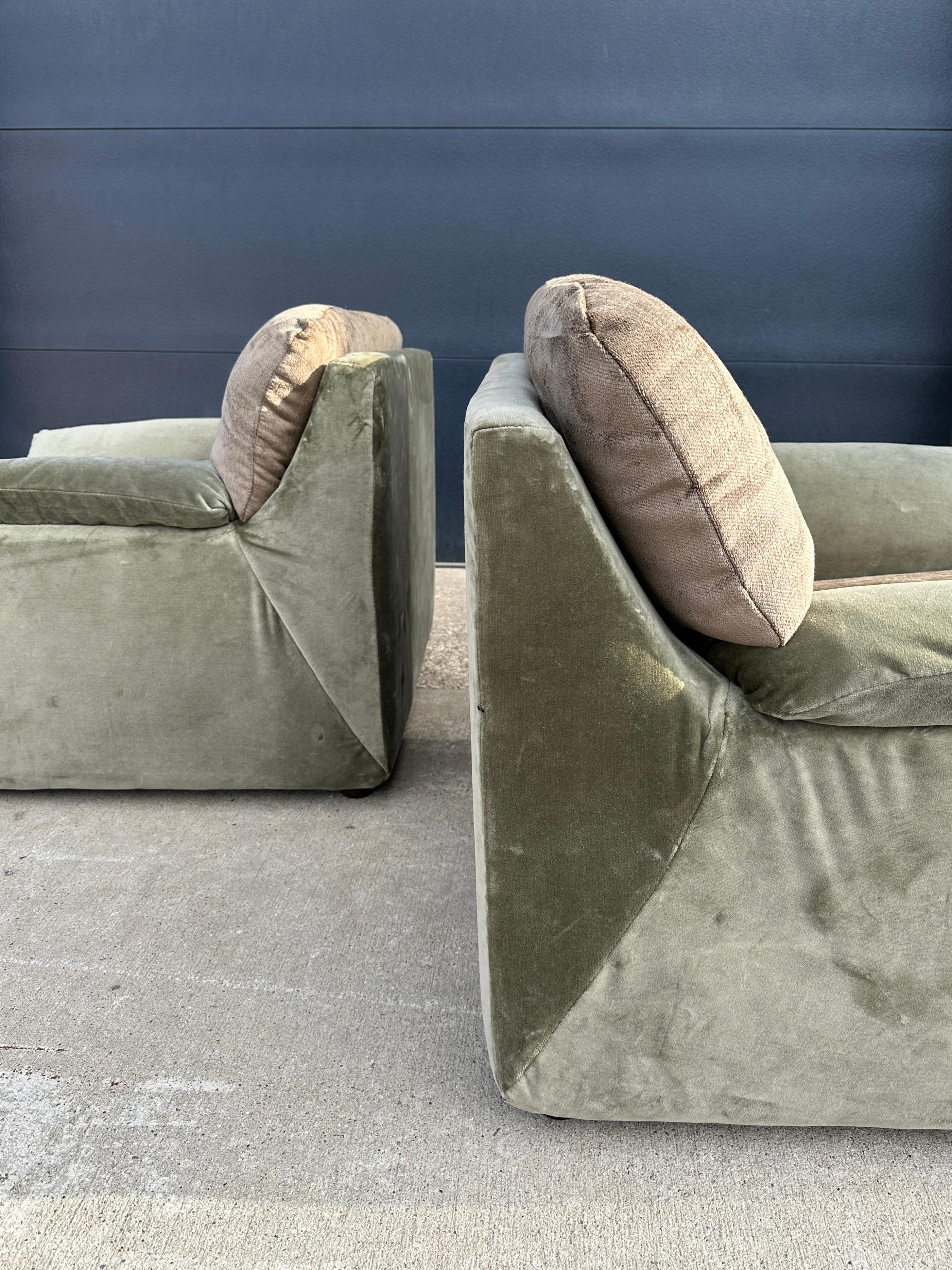 American Vintage velvet wide seat lounge chairs in the style of Ligne Roset For Sale