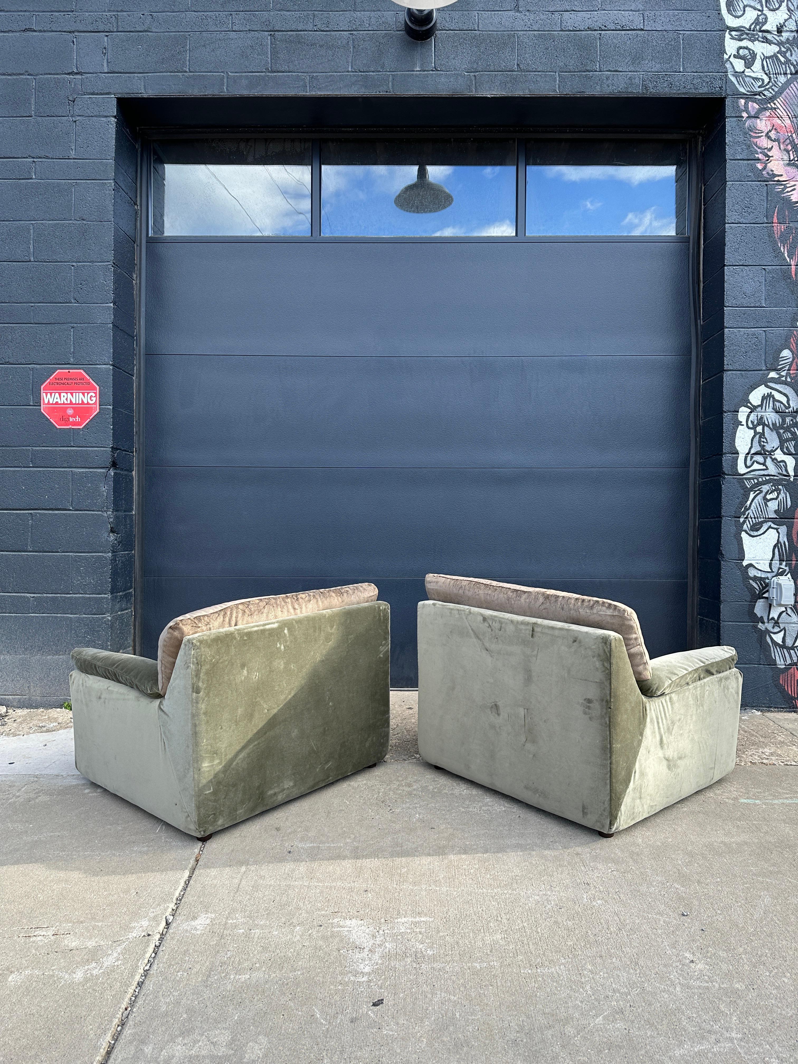 20th Century Vintage velvet wide seat lounge chairs in the style of Ligne Roset For Sale