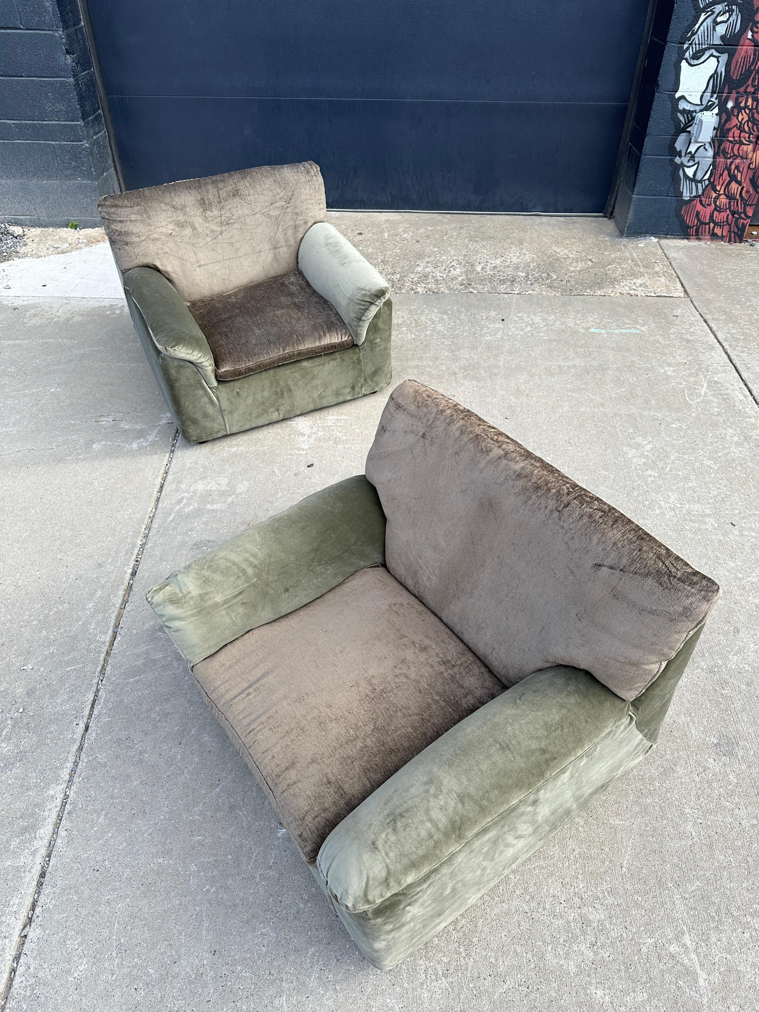 Velvet Vintage velvet wide seat lounge chairs in the style of Ligne Roset For Sale