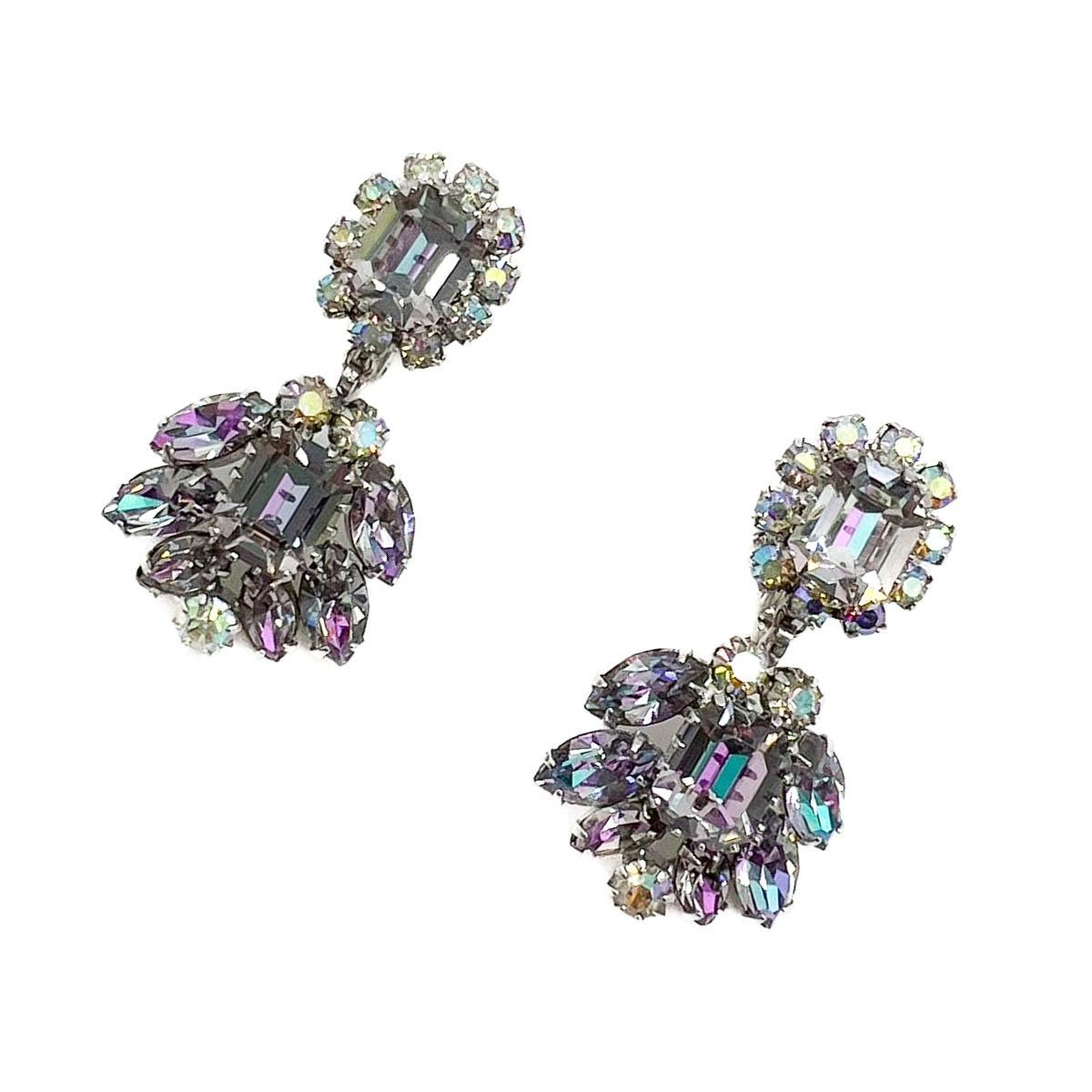 Vintage Vendome Amethyst Aurora Borealis Drop Earrings 1950s In Good Condition For Sale In Wilmslow, GB