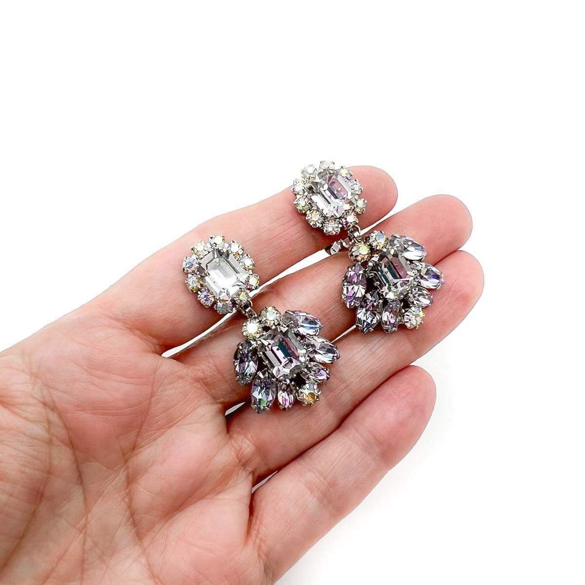 Women's or Men's Vintage Vendome Amethyst Aurora Borealis Drop Earrings 1950s For Sale