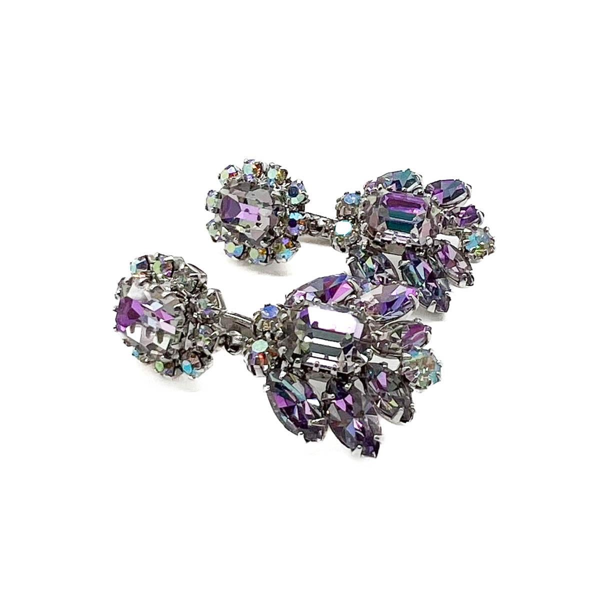 Vintage Vendome Amethyst Aurora Borealis Drop Earrings 1950s For Sale 1