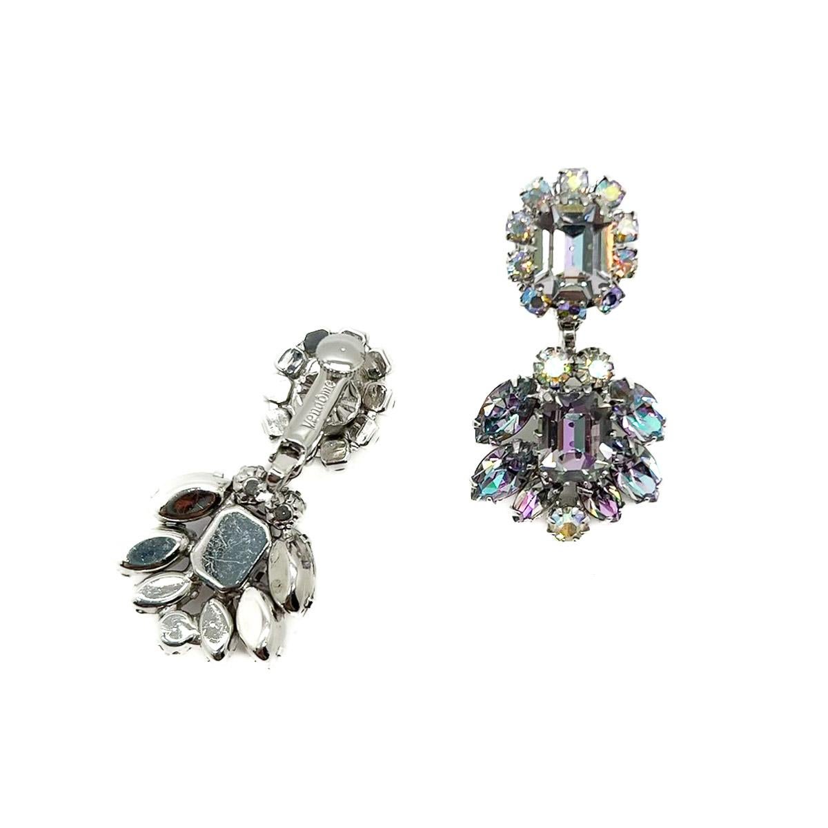 Vintage Vendome Amethyst Aurora Borealis Drop Earrings 1950s For Sale 2