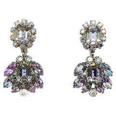 Vintage Vendome Amethyst Aurora Borealis Drop Earrings 1950s