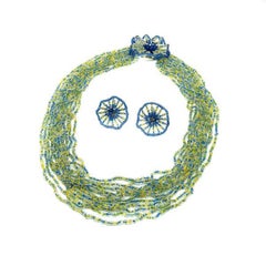 Vintage Vendome Blue & Green Floral Necklace & Earrings 1940s