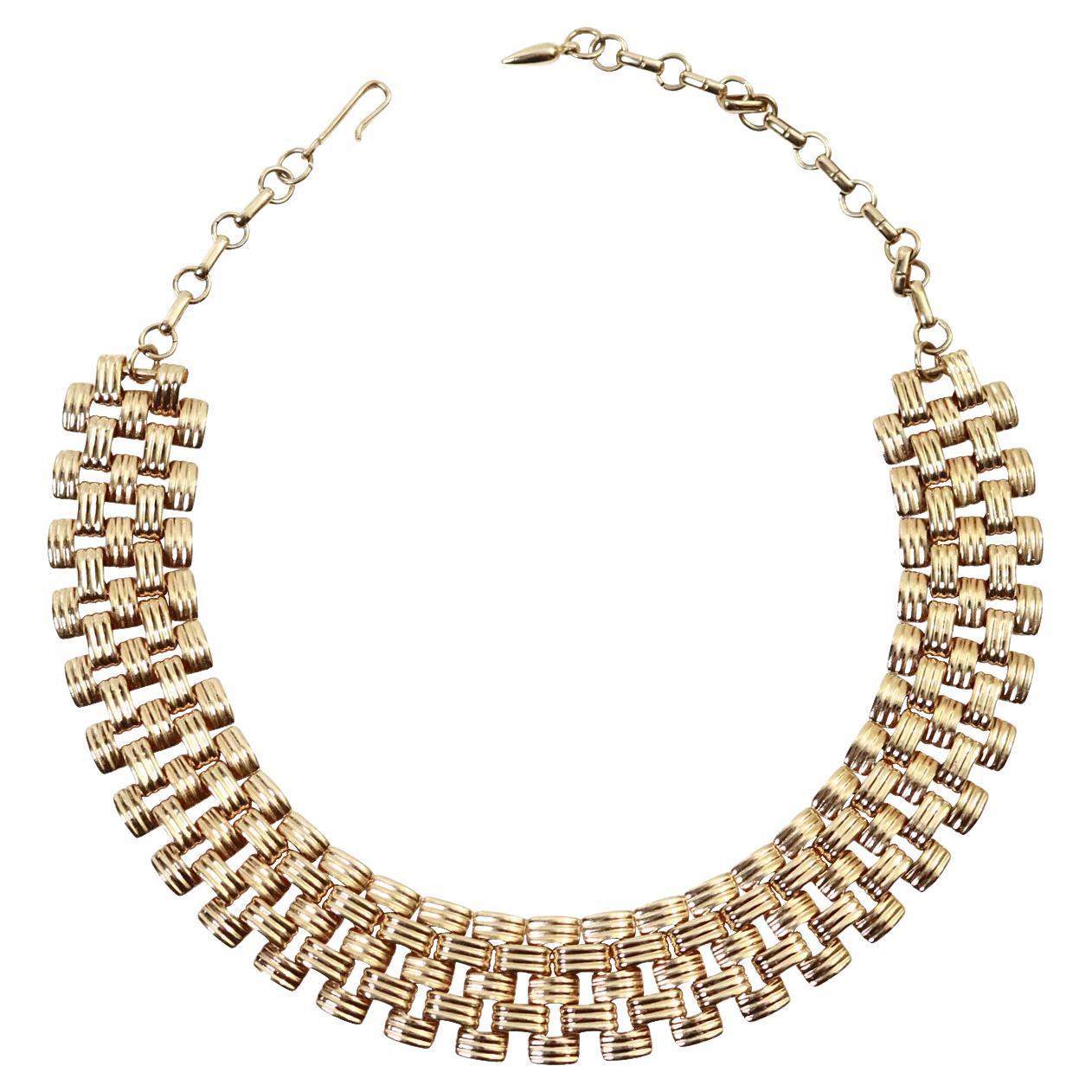 Vintage Vendome Gold Tone Basket Weave Choker Necklace, circa 1980s