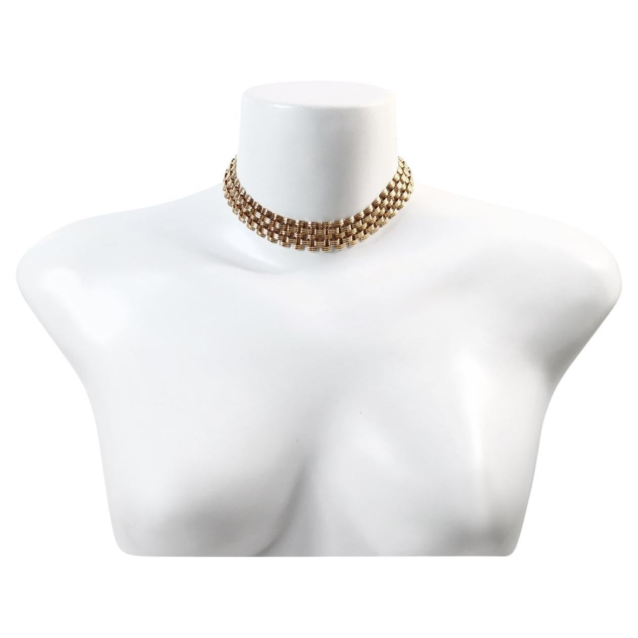 Vintage Vendome Gold Tone Basket Weave Choker Necklace, circa 1980s