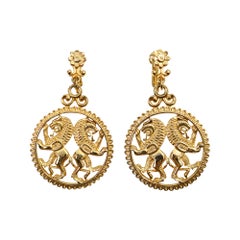 Vintage Vendome Gold Tone Dangling Double Lion Earrings, circa 1970s