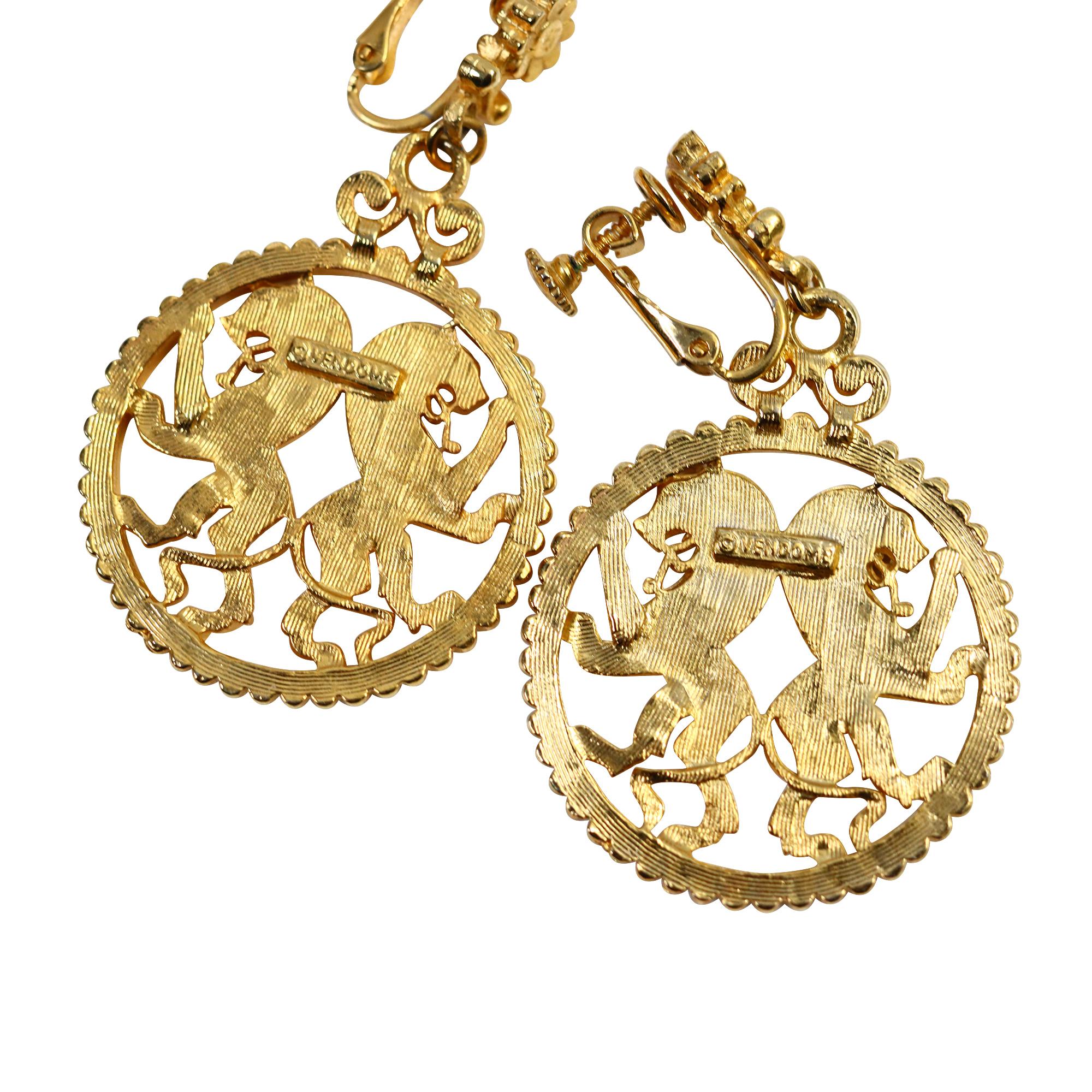 Orecchini a forma di doppio leone penzolante in tonalità oro Vendome, circa anni '70 in vendita 1