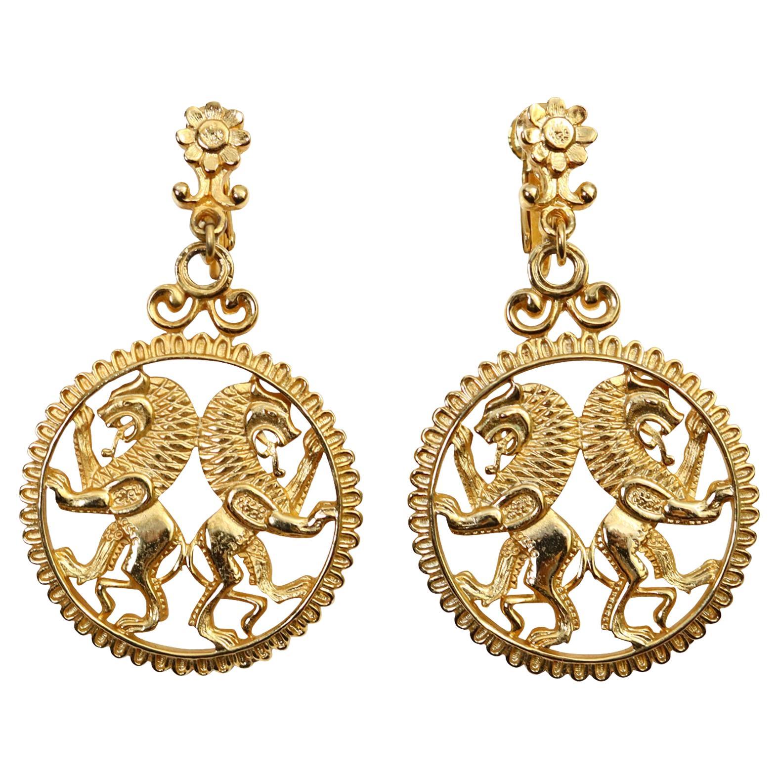 Boucles d'oreilles double lion vintage Vendome, circa 1970
