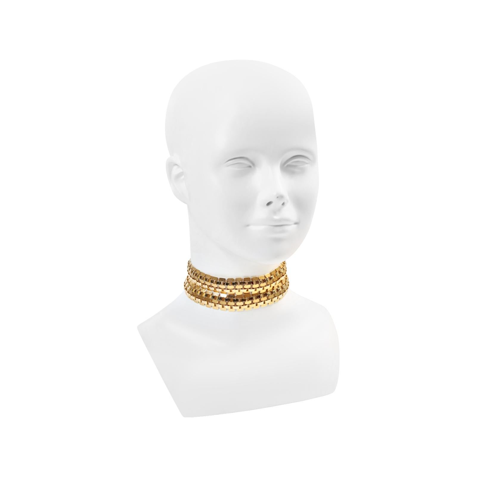 Vintage Vendome Gold Tone Double Link Choker, circa 1980s. This is a wider link choker with vertical and horizontal pieces making up two rows. It is sized 12