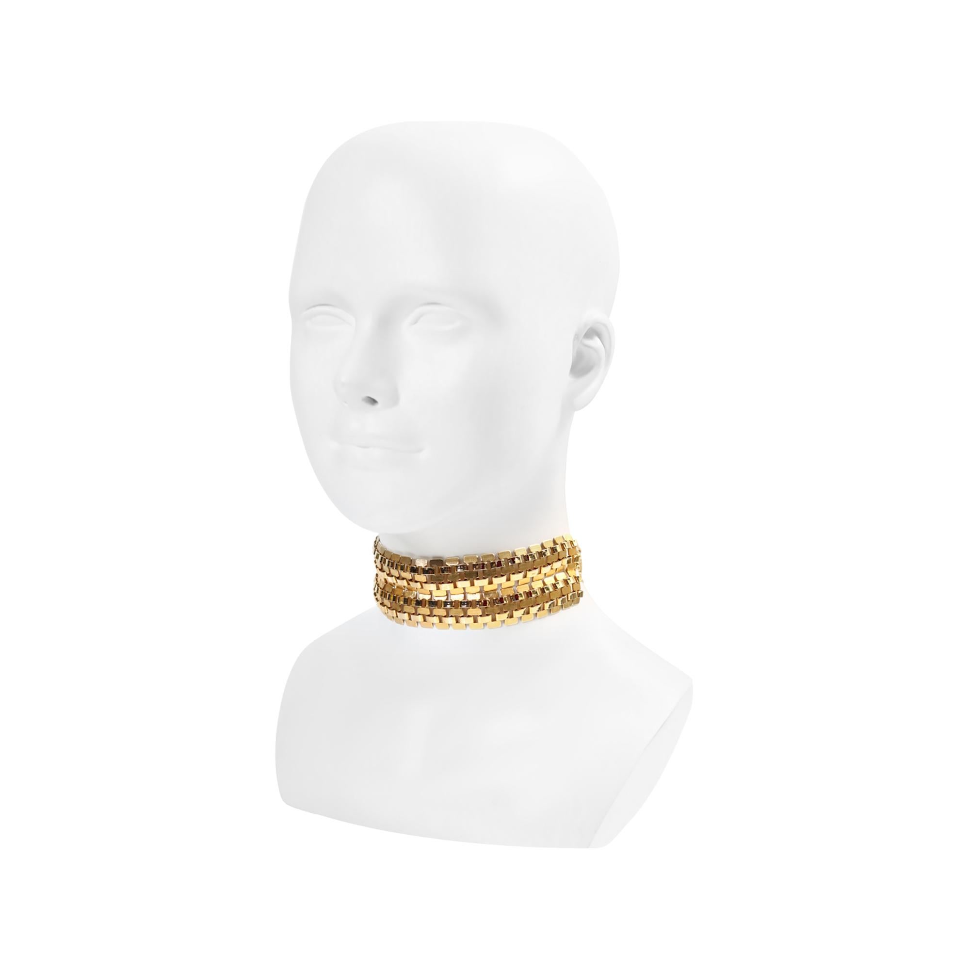 Vintage Vendome Gold Tone Double Link Choker, circa 1980s. This is a wider link choker with vertical and horizontal pieces making up two rows. It is sized 12