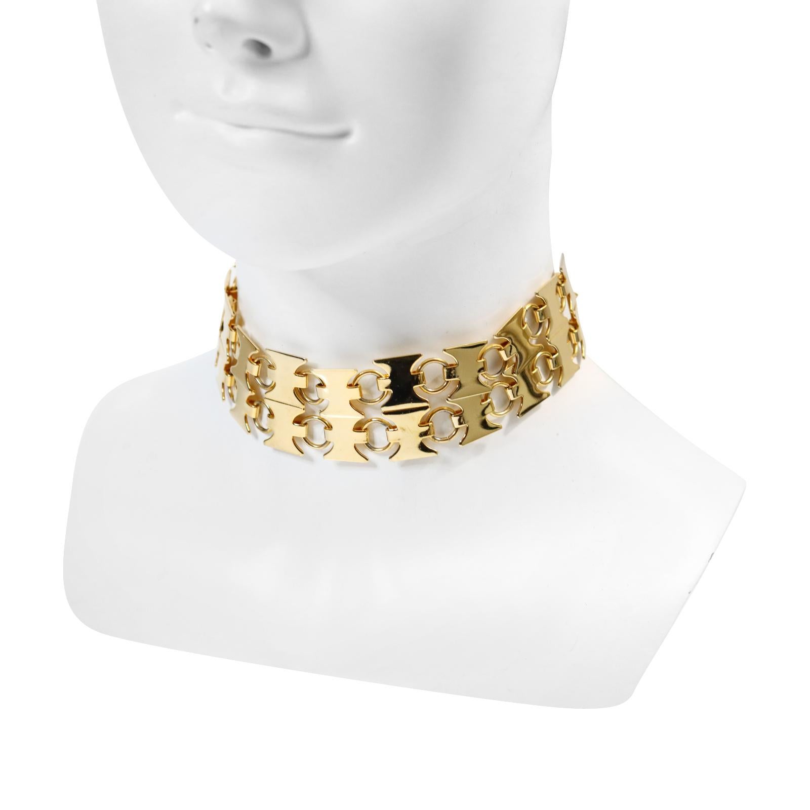 Women's or Men's Vintage Vendome Gold Tone Wide Choker Necklace, circa 1970s For Sale