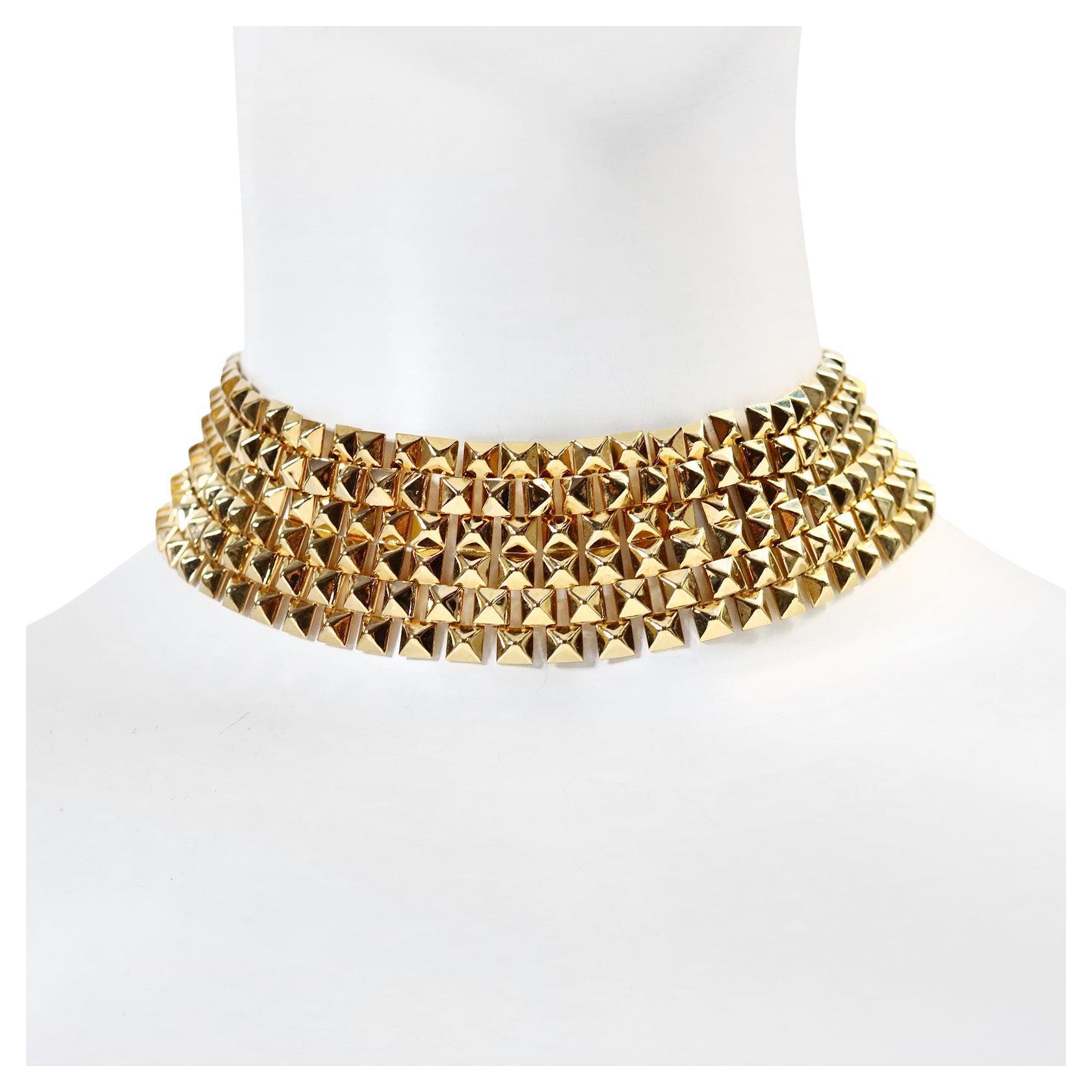Vintage Vendome Gold Tone Wide Choker Necklace Circa 1980s.  Has 6 rows of studs just like the same motif that the designer Valentino is now using for their stud. This is such a great find. 12.5