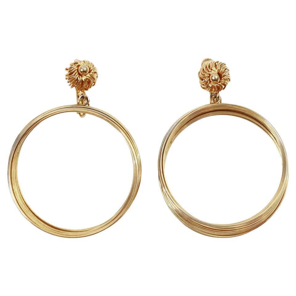 Dangling Hoops Vintage EP Matte Gold Hammered Hoops Circa 1980s For Sale at 1stDibs