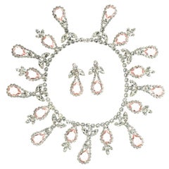 Vintage Vendome Peach Rhinestone Necklace Set