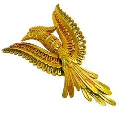 Vintage VENDOME firmado pájaro esmalte de oro masiva broche de diseño