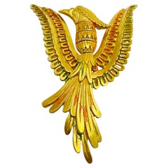 Vintage VENDOME signed bird gold enamel massive designer brooch
