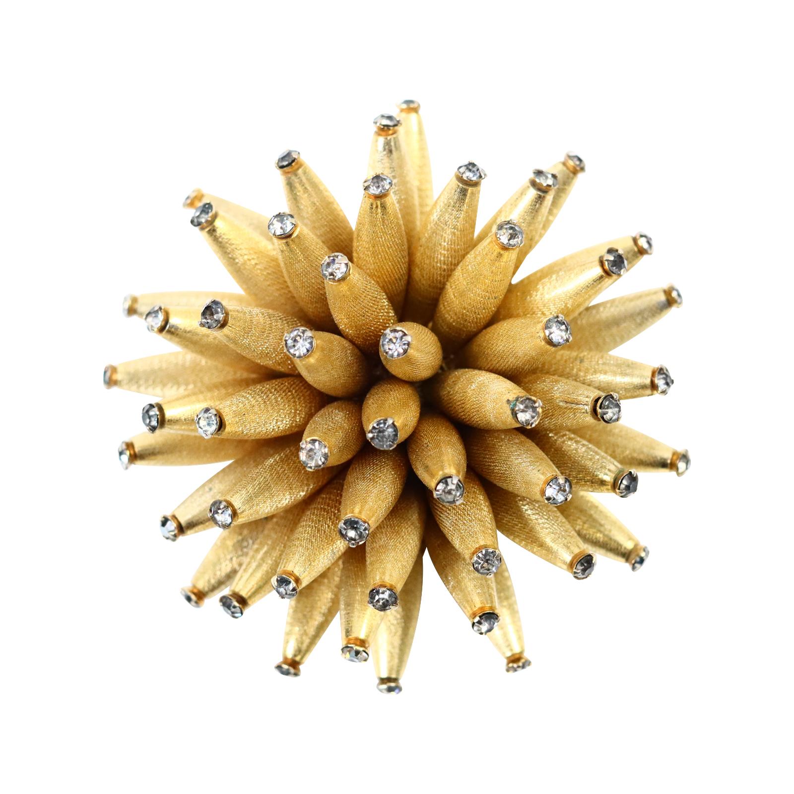 Vintage Vendome Spiky Gold Tone With Diamante Brooch Circa 1970s. Great as a brooch but also on a black cord.  I will be happy to give you one so just ask me. So unusual.