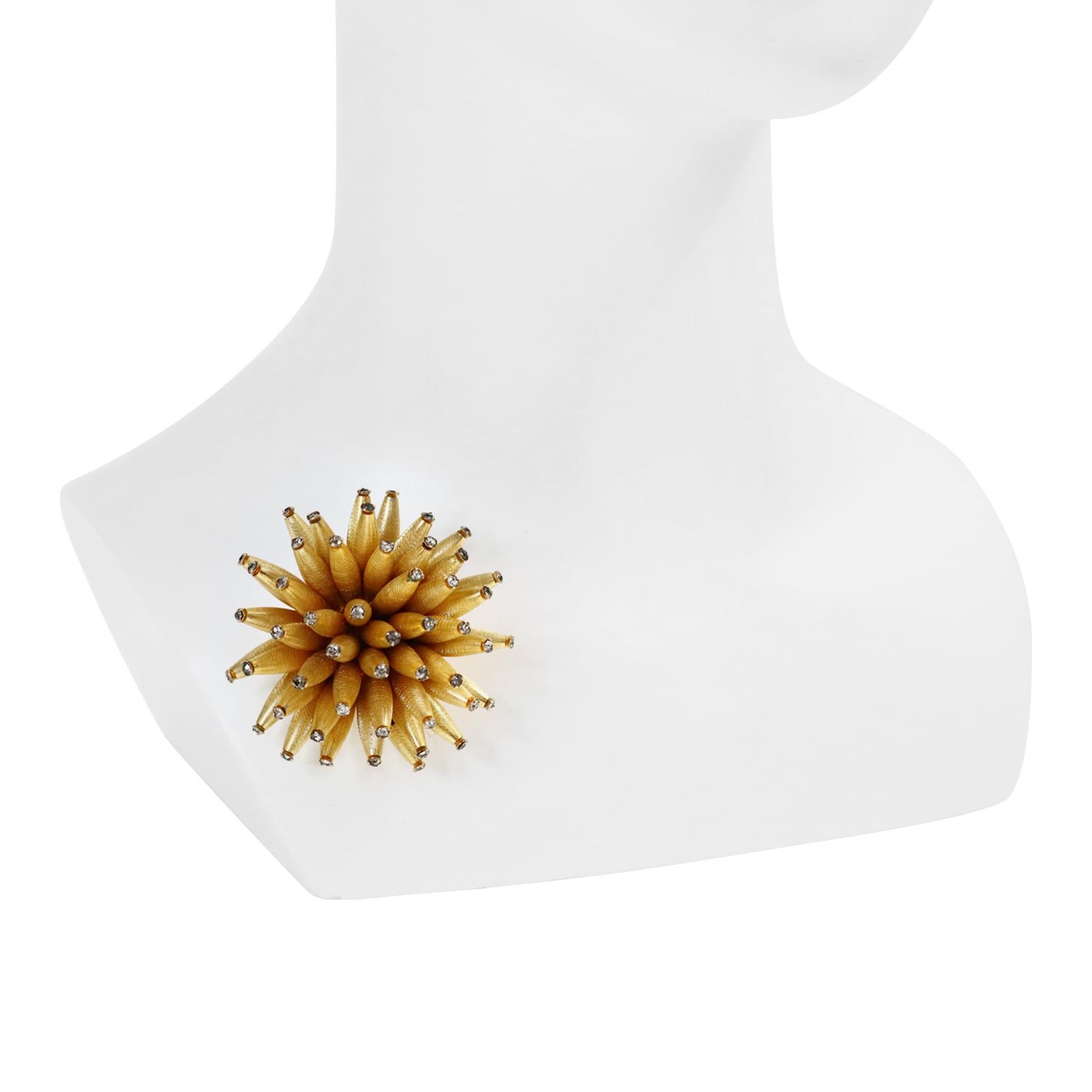 Modern Vintage Vendome Spiky Gold Tone With Diamante Brooch Circa 1970s