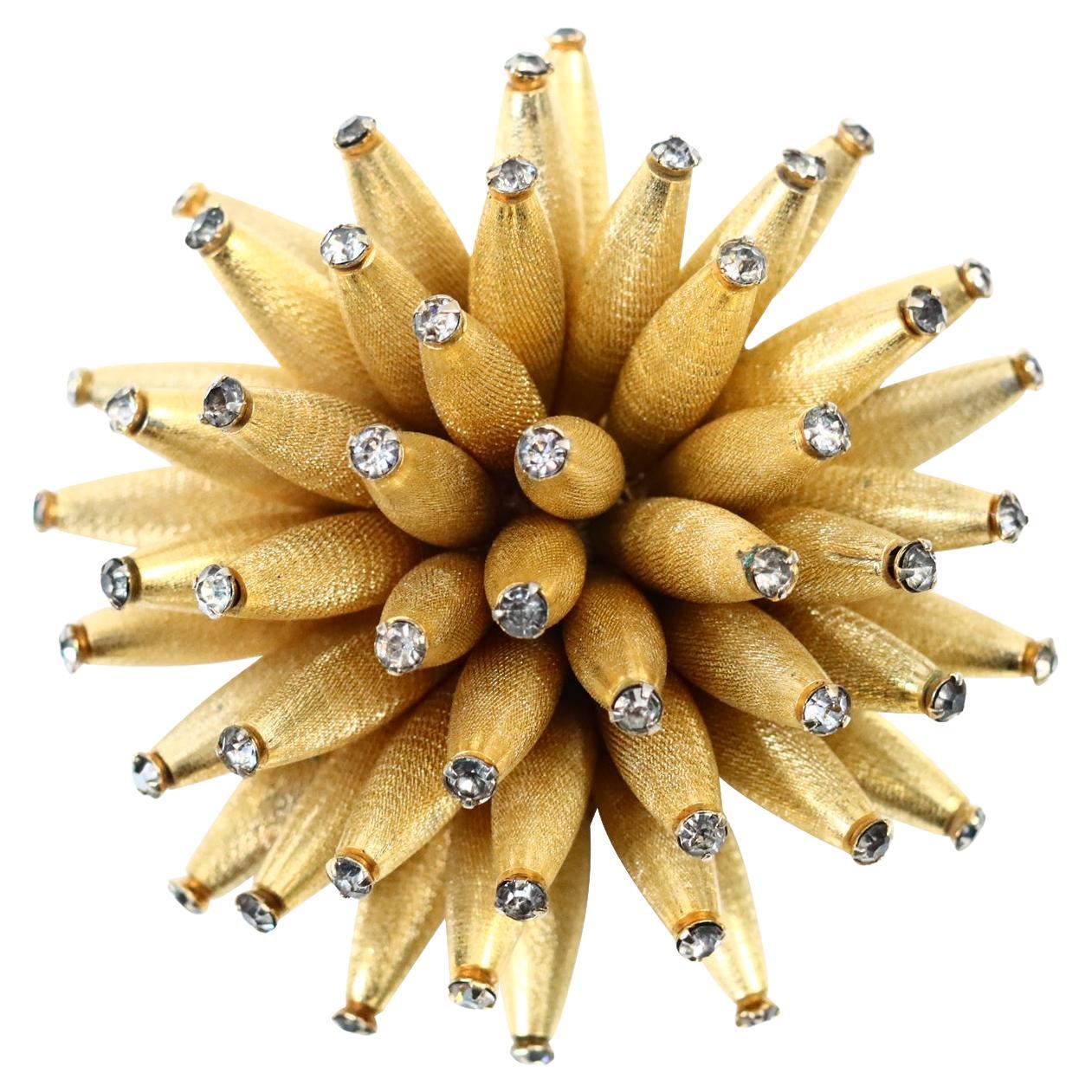 Vintage Vendome Spiky Gold Tone With Diamante Brooch Circa 1970s For Sale
